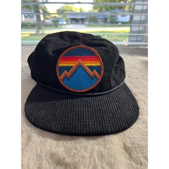 Aviator Nation Black Corduroy Snapback Hat With Mountain Patch & Mesh Lining - Picture 1 of 8